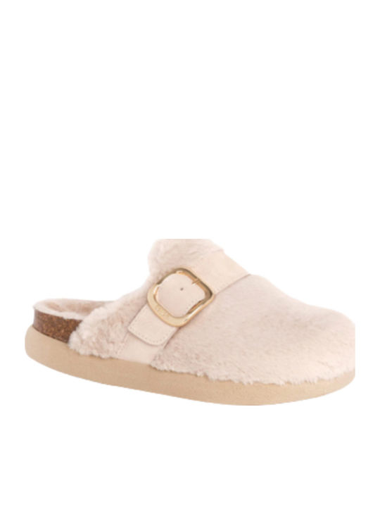 Winter Women's Slippers with Fur Beige