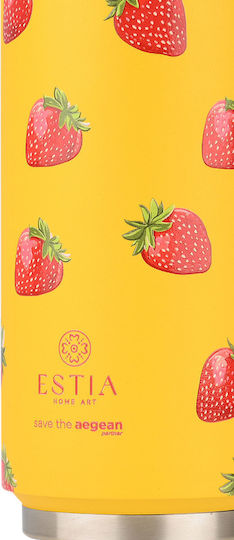 Estia Travel Cup Save the Aegean Recyclable Glass Thermos Stainless Steel / Plastic BPA Free 500ml Berry Bright with Straw