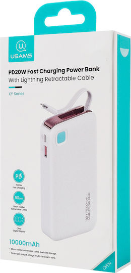 Usams CD225 Power Bank 10000mAh 20W с USB-A порт и USB-C порт Power Delivery Бял