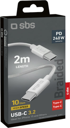 Cablu Sbs USB-C 3.2 240W PD 2m Alb 63891