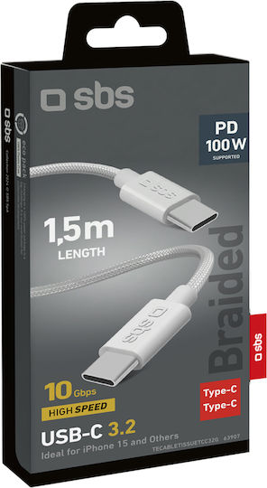 Sbs USB-C Cable 3.2 100W PD 1.5m White