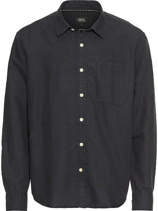 Long-sleeved Linen Shirt Dark Blue
