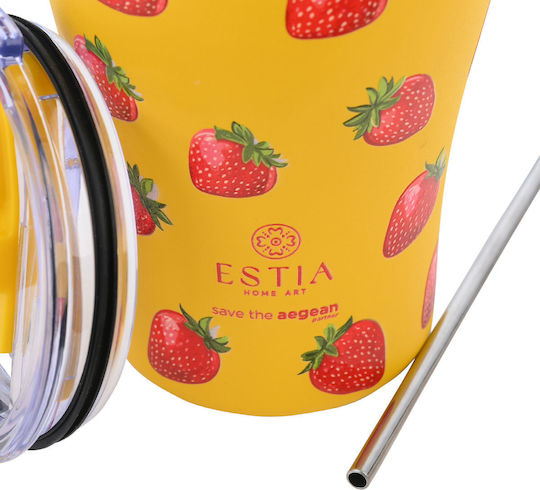 Estia Coffee Mug Save The Aegean Ανακυκλώσιμο Ποτήρι Θερμός Ανοξείδωτο BPA Free 350ml Berry Bright με Καλαμάκι