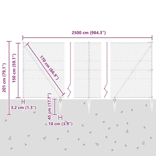 vidaXL Zaun Draht für Gartenzaun aus Metall 150cm 1Stück Gray