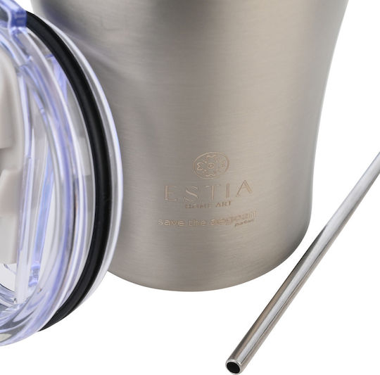 Estia Coffee Mug Save The Aegean Recyclable Glass Thermos Stainless Steel BPA Free 350ml Steel Flow with Straw