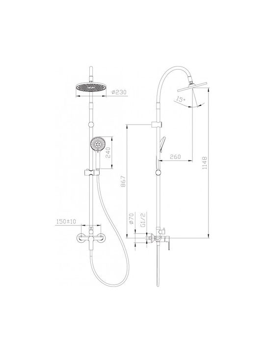 Inter Ceramic Στήλη Ντουζ χωρίς Μπαταρία Γκρι Inter Ceramic Στήλη Ντουζ χωρίς Μπαταρία Γκρι
