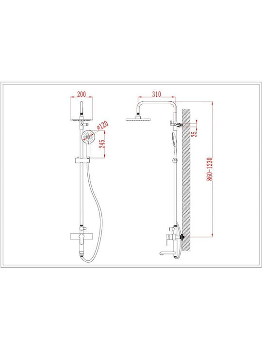 Inter Ceramic Στήλη Ντουζ χωρίς Μπαταρία Ασημί Inter Ceramic Στήλη Ντουζ χωρίς Μπαταρία Ασημί