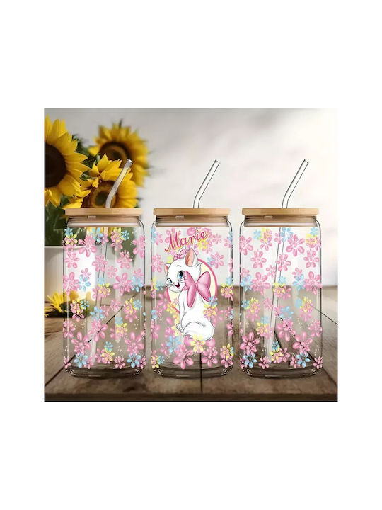 Glasbecher mit Deckel und Strohhalm Marie Aristocats