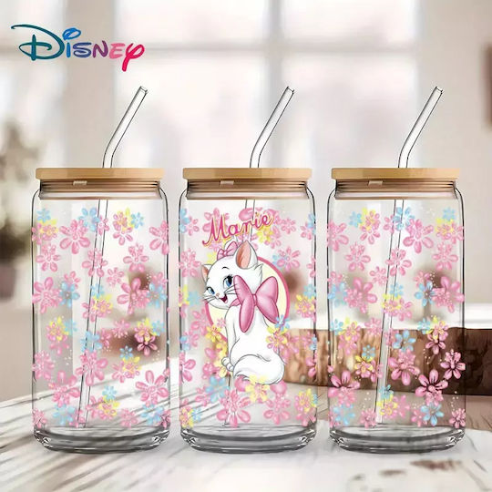 Glasbecher mit Deckel und Strohhalm Marie Aristocats