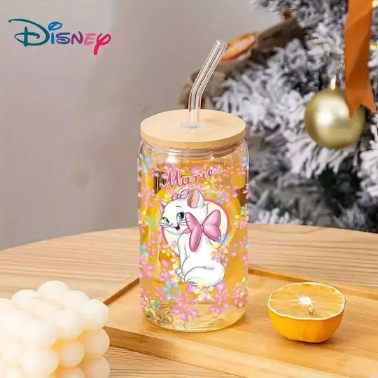 Glasbecher mit Deckel und Strohhalm Marie Aristocats