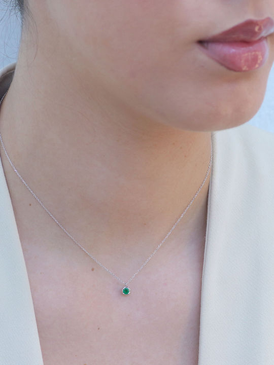 Solitaire Necklace Made of 14K White Gold Green