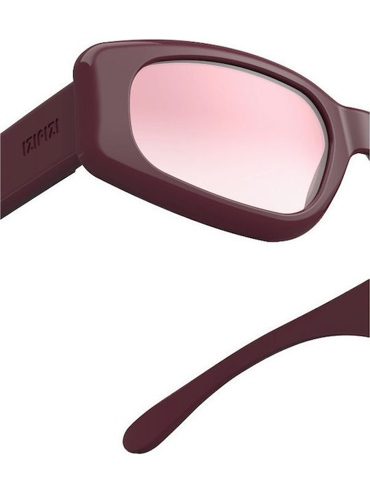 Izipizi Unisex Sunglasses with Burgundy Plastic Frame and Burgundy Lens
