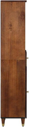 Living Room Display Cabinet Made of Solid Wood with Windowed Brown 38x33x160cm