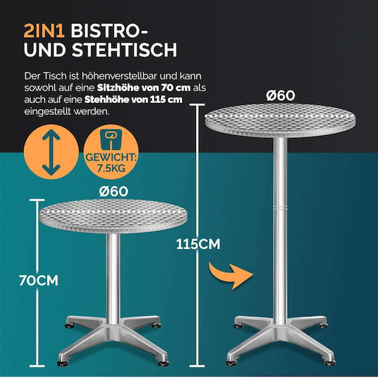Masa Bar pentru spații exterioare mici Aluminiu Silver 60x60cm