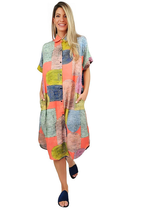 Summer Midi Shirt Dress Orange