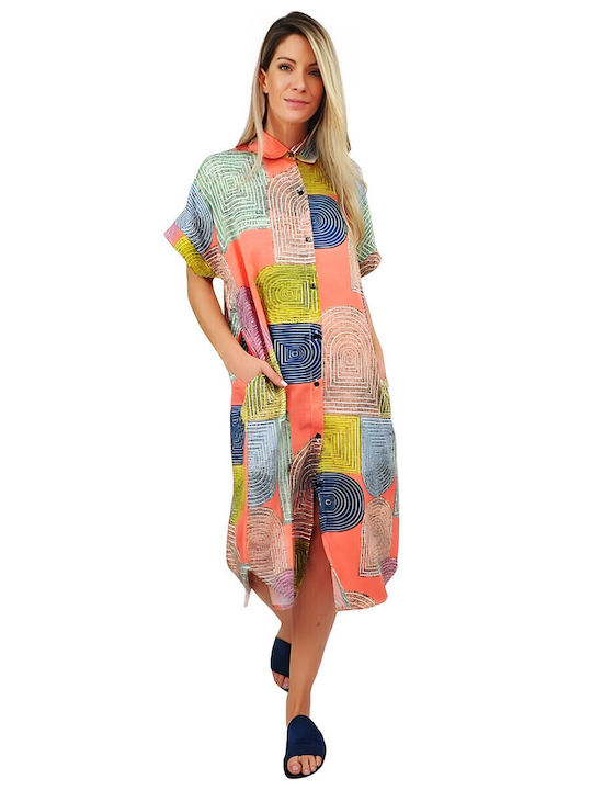 Summer Midi Shirt Dress Orange