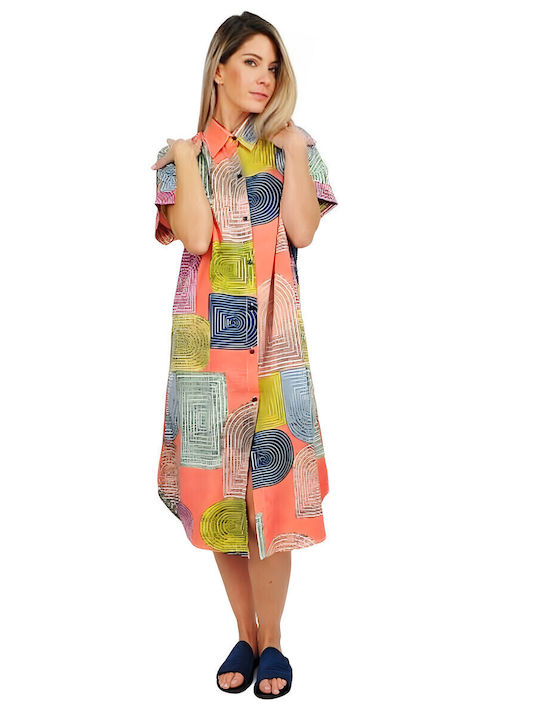 Summer Midi Shirt Dress Orange