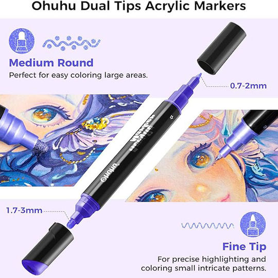 Ohuhu Kakaako Fine & Chisel 30 Metallic Tones Drawing Markers