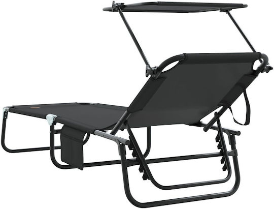 vidaXL Foldable Metallic Beach Sunbed Black with Pillow 56x190x81cm