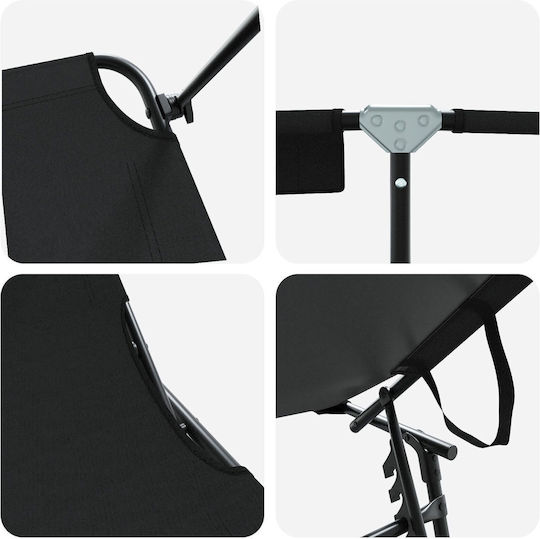 vidaXL Foldable Metallic Beach Sunbed Black with Pillow 56x190x81cm