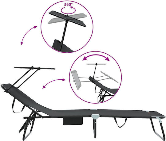 vidaXL Foldable Metallic Beach Sunbed Black with Pillow 56x190x81cm
