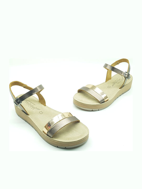 Sandale Casual Damă Din Piele Flatforme Aur