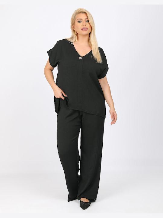 Women's Fabric Trousers with Elastic Black