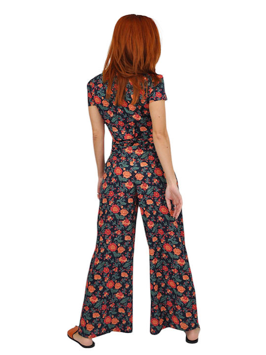 Women's Blue Set with High-waisted Pants Floral
