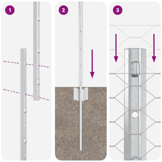 Zaunpfosten 10 Stk. U-Profil 160 cm Verzinkter Stahl Sechseckzaun 1,6x10 m Verzinkter Stahl
