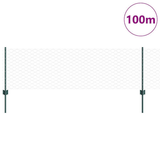 Zaunset 11-tlg. U-Profil Grün 60 cm Stahl Sechseckzaun Grün 0,6x100 m Stahl