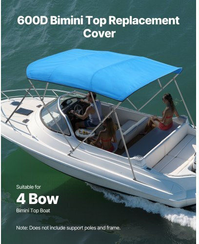 Vevor 4 Bow Boat Bimini Tops 96"lx 91"-96" W Bimini Top Replacement Pacific Blue