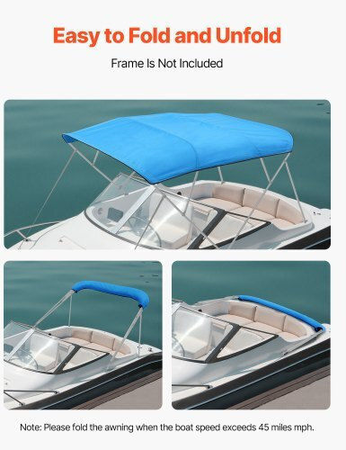 Vevor 4 Bow Boat Bimini Tops 96"lx 91"-96" W Bimini Top Replacement Pacific Blue