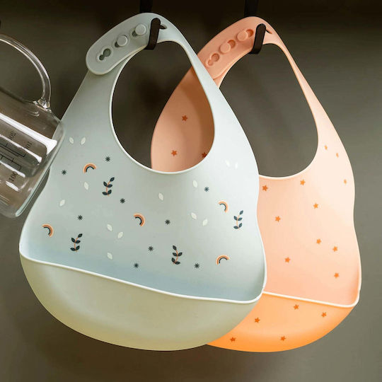 Nattou Waterproof Bib Silicone with Button & Pocket Peaches