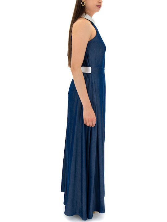 Summer Maxi Dress for Wedding Christening Off-Shoulder Blue