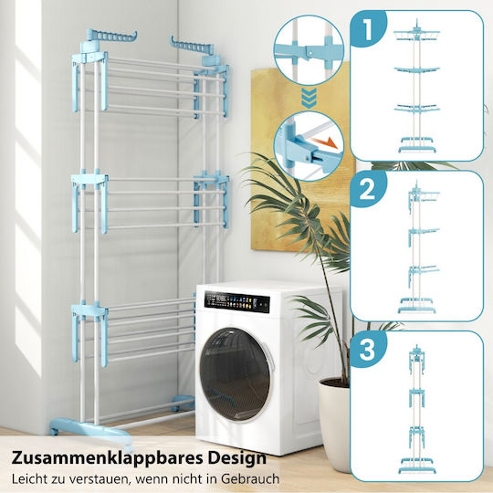 Costway Folding Floor Clothes Drying Rack Metallic with Wheels 127x63cm