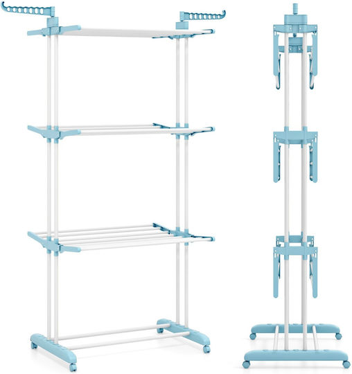 Costway Folding Floor Clothes Drying Rack Metallic with Wheels 127x63cm