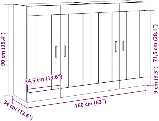 Окачен Шкаф за Хол от MDF в Цвят Черен Дъб 160x34x90 cm