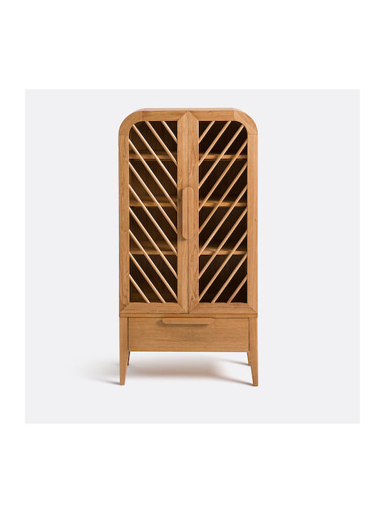 Floor-standing Living Room Display Cabinet made of Wood with Glass Solid Pine Wood Solid Pine Wood 80x38x160cm