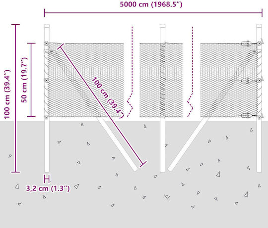 Hexagon Fence Vidaxl Grey 0.5x50 M Steel Fence Posts Vidaxl 13 Pcs Green 32 Mm 100cm Galvanized Steel Grey
