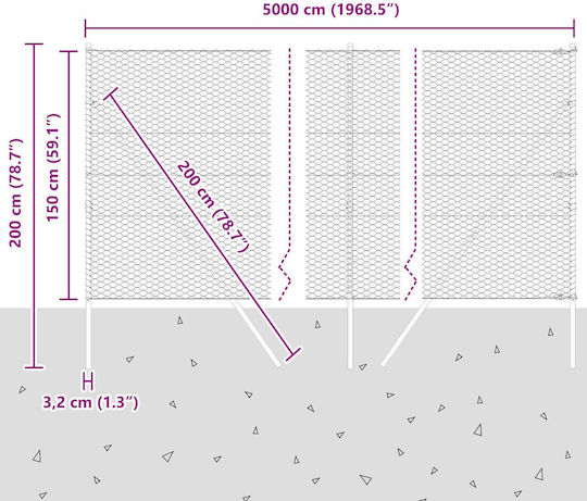 Hexagon Fence Vidaxl Gray 1.5x50 M Steel Fences Vidaxl 13 Pcs Green 32 Mm 200cm Galvanized Steel Green