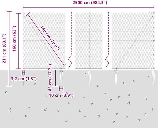 Gard hexagonal Vidaxl verde 1,6x25 m oțel Vidaxl stâlpi de gard ciocan 13 buc 32 m 180cm oțel galvanizat verde