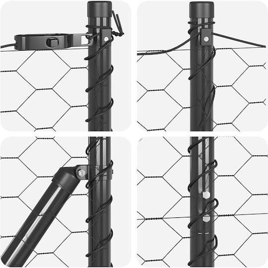 Vidaxl Grey Hexagonal Fence 1.6x10 M Steel Vidaxl Fence Posts Spiked 7 Pcs 32 mm 180cm Galvanized Steel Grey