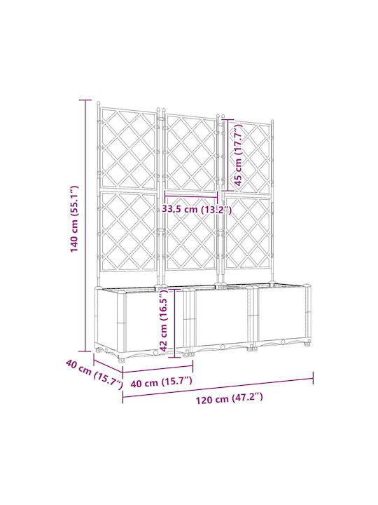 Γλάστρα Κήπου Πλέγμα 3 Τμχ Ανοιχτό Γκρι 120x40x143 Εκ