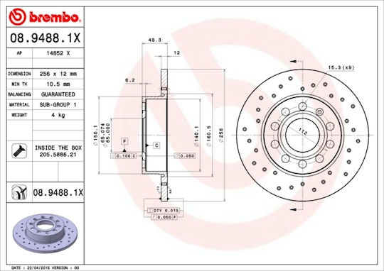 Bremsenscheibe Audi A3 8P1 Brembo 08.9488.1x