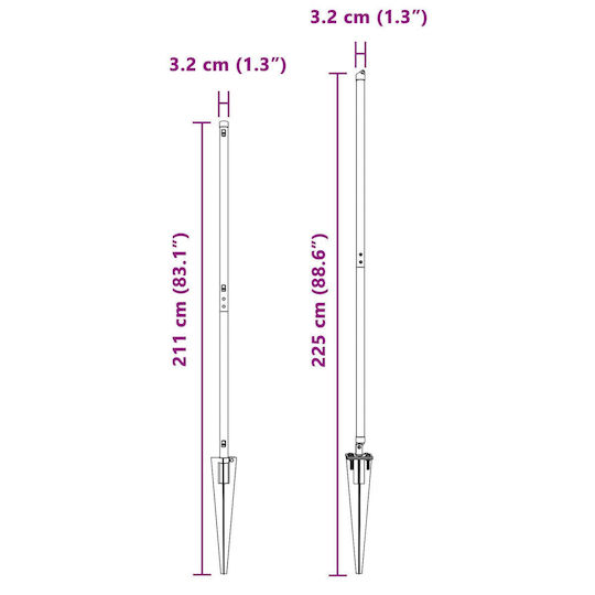 Vidaxl Fence Post Spikes 7 Pcs 32 mm Galvanized Steel 3.2x3.2x93.5 cm Silver