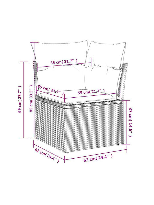 Corner Outdoor Sofa Rattan with Cushions 55x55x69cm