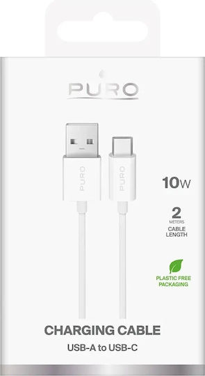 Puro USB 2.0 Cable USB-C male - USB-A 10W Λευκό 2m