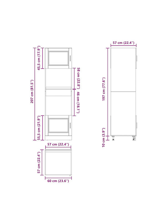 Vidaxl Dulapuri pentru Cuptor 2 Buc Porto Aspect Lemn Vechi Lemn Ingineresc 60x57x207cm Maro