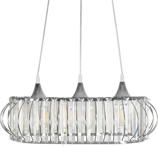 GloboStar Razia Pendant Light Silver with Crystals for Socket E27 60x40x70cm