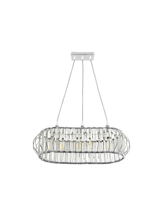 GloboStar Razia Pendant Light Silver with Crystals for Socket E27 60x40x70cm